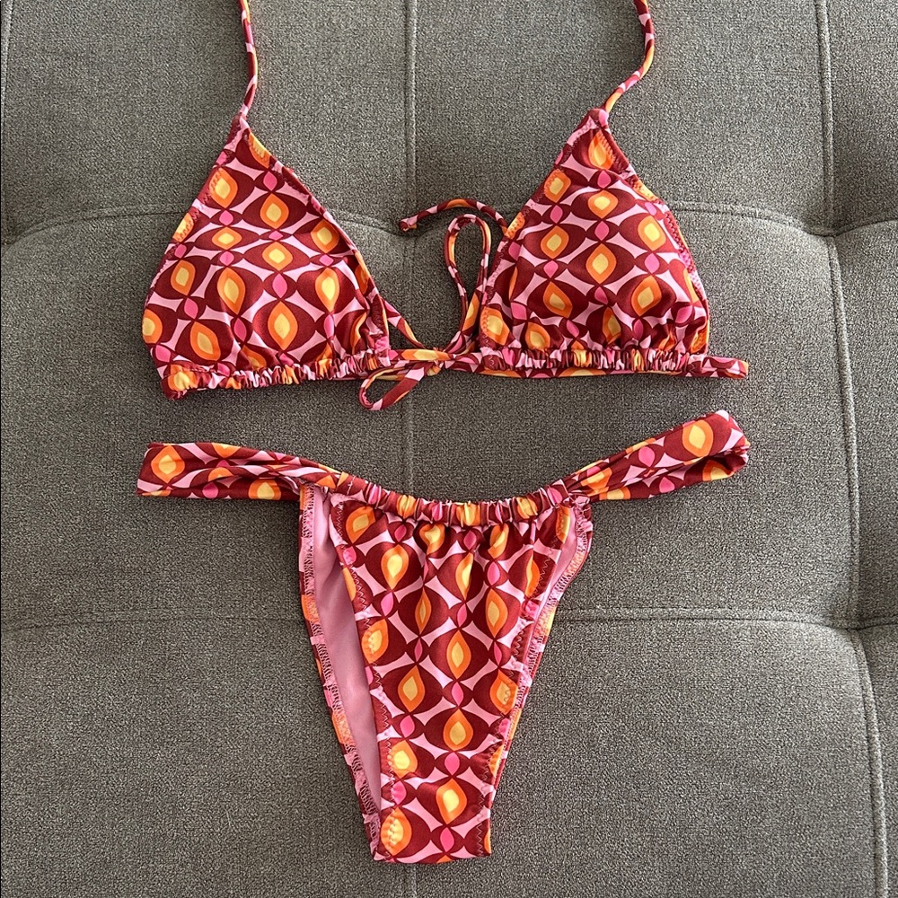 Zara Red and Orange Patterned Bikini Set